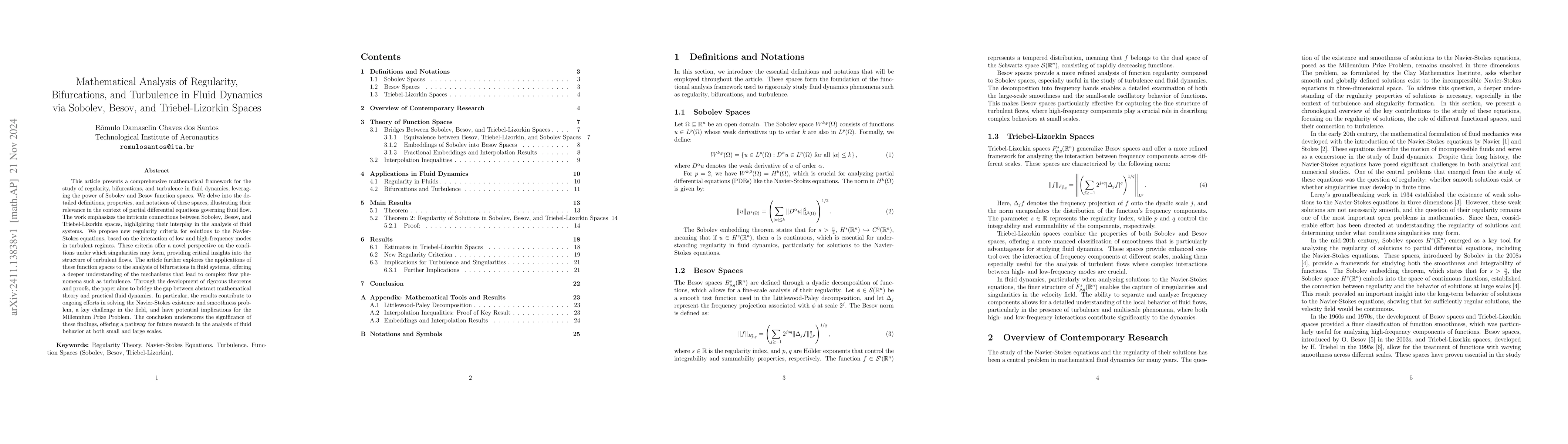 Thumbnail for Mathematical Analysis of Regularity, Bifurcations, and Turbulence in
  Fluid Dynamics via Sobolev, Besov, and Triebel-Lizorkin Spaces