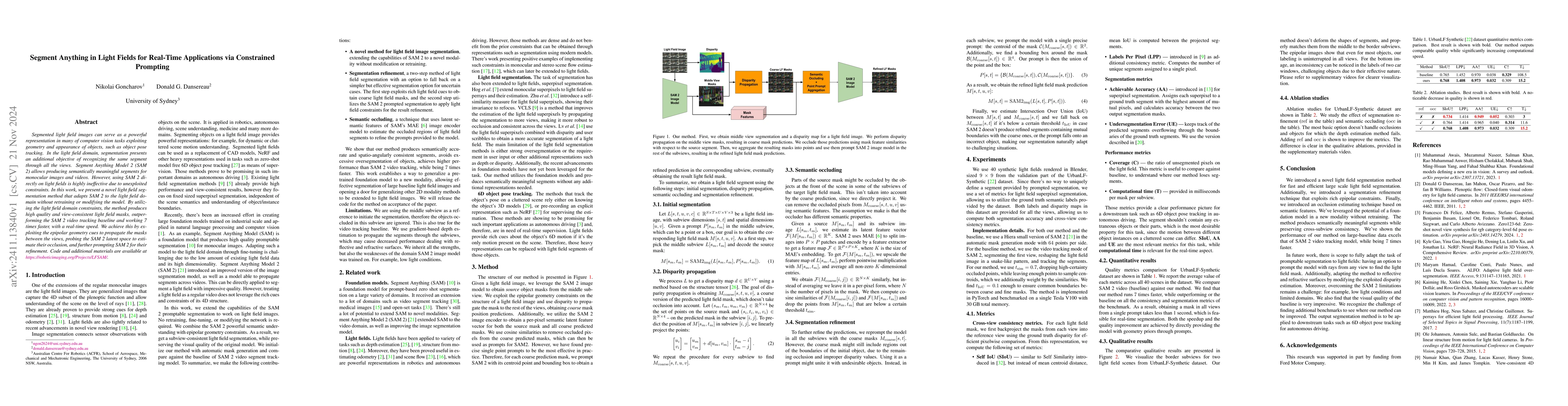 Thumbnail for Segment Anything in Light Fields for Real-Time Applications via
  Constrained Prompting