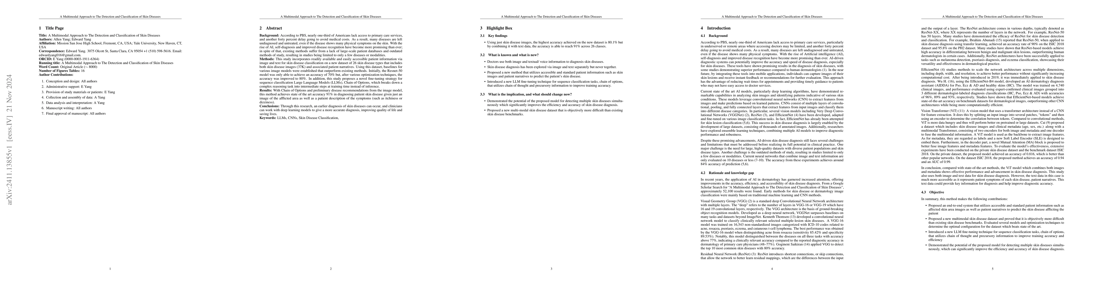 Thumbnail for A Multimodal Approach to The Detection and Classification of Skin
  Diseases