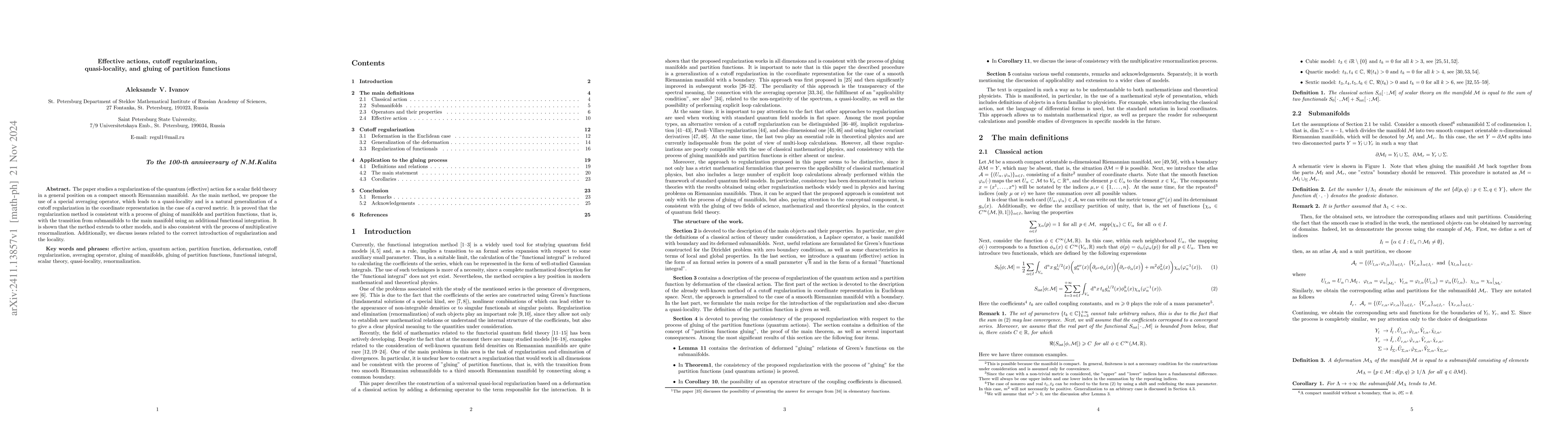 Thumbnail for Effective actions, cutoff regularization, quasi-locality, and gluing of
  partition functions