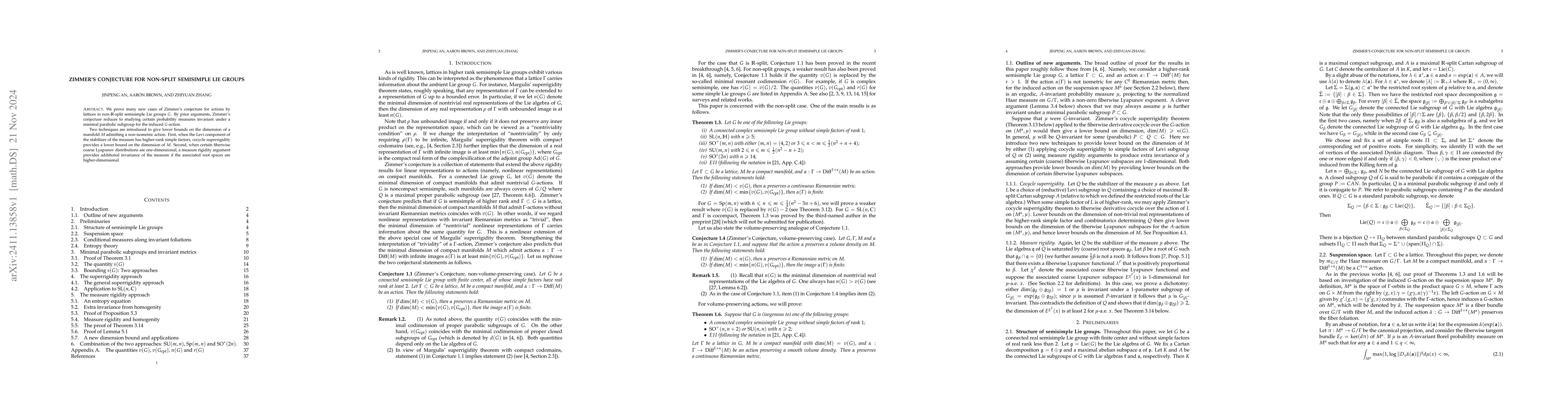 Thumbnail for Zimmer's conjecture for non-split semisimple Lie groups