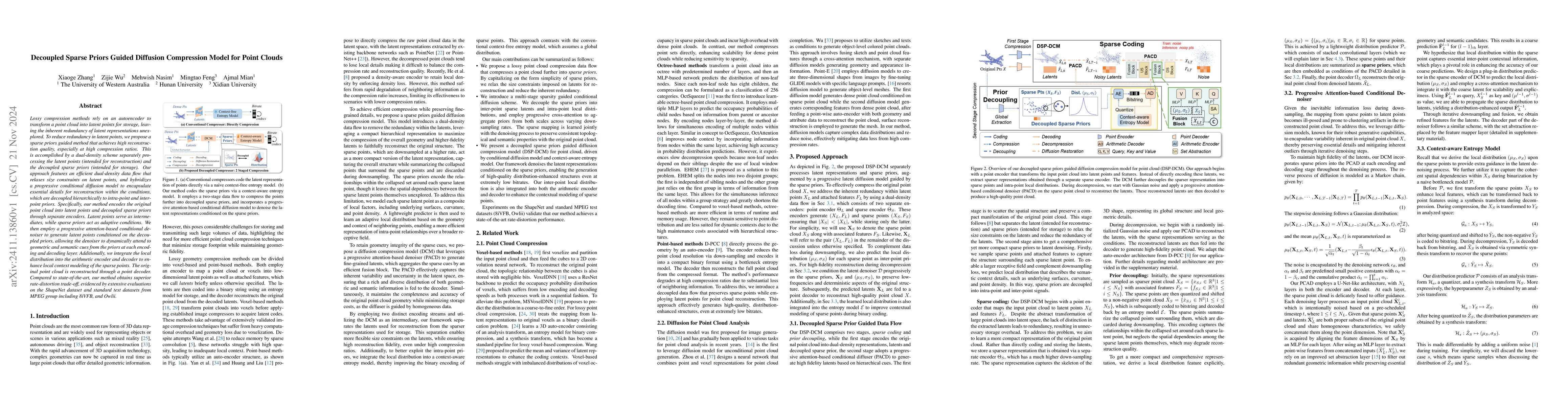Thumbnail for Decoupled Sparse Priors Guided Diffusion Compression Model for Point
  Clouds