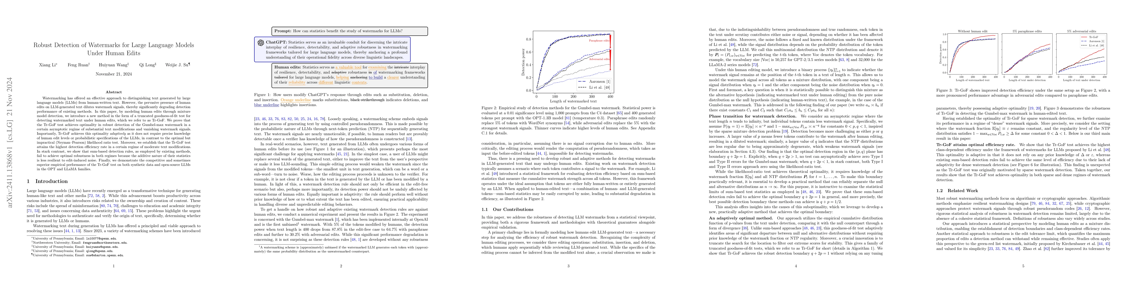 Thumbnail for Robust Detection of Watermarks for Large Language Models Under Human
  Edits