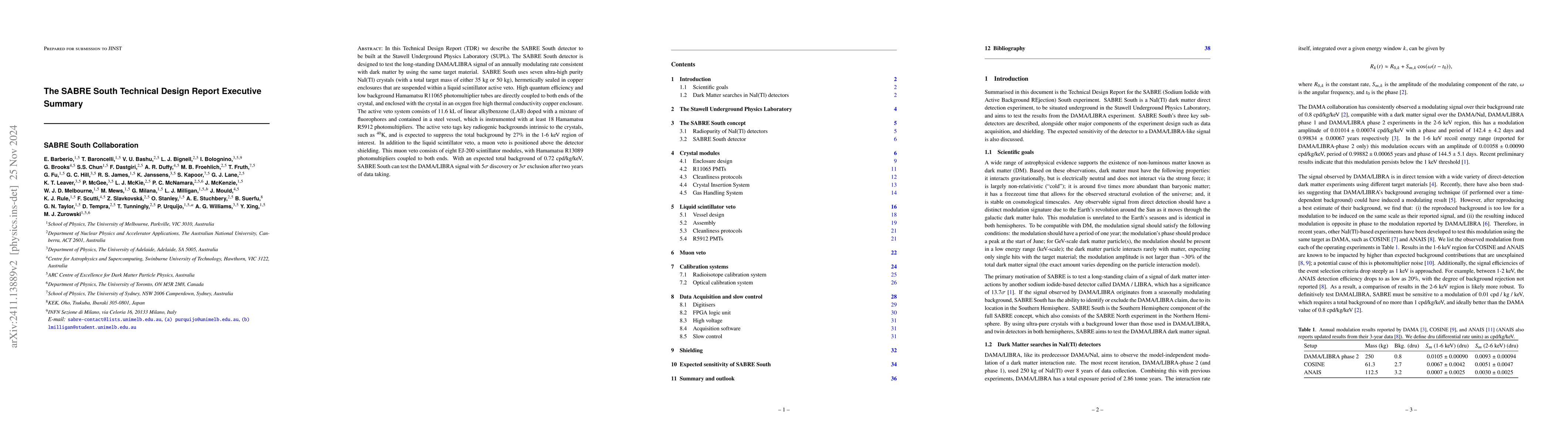 Thumbnail for The SABRE South Technical Design Report Executive Summary
