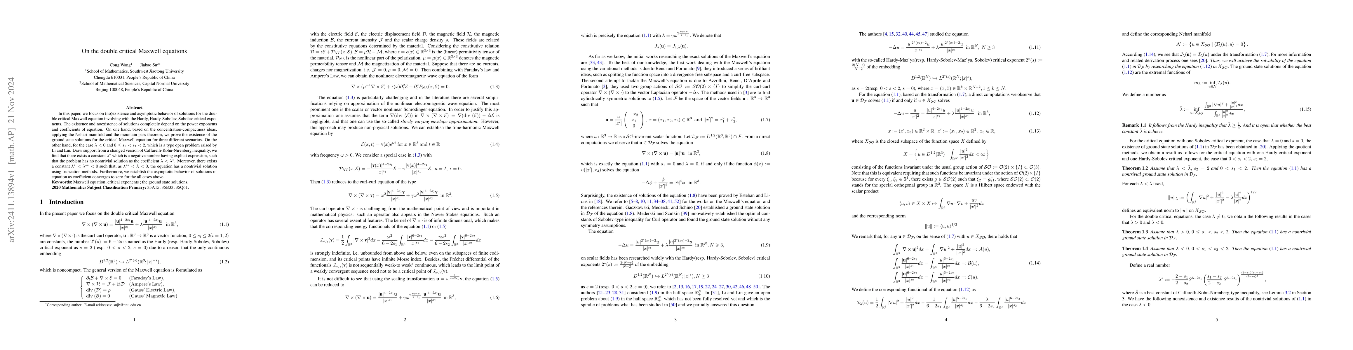 Thumbnail for On the double critical Maxwell equations