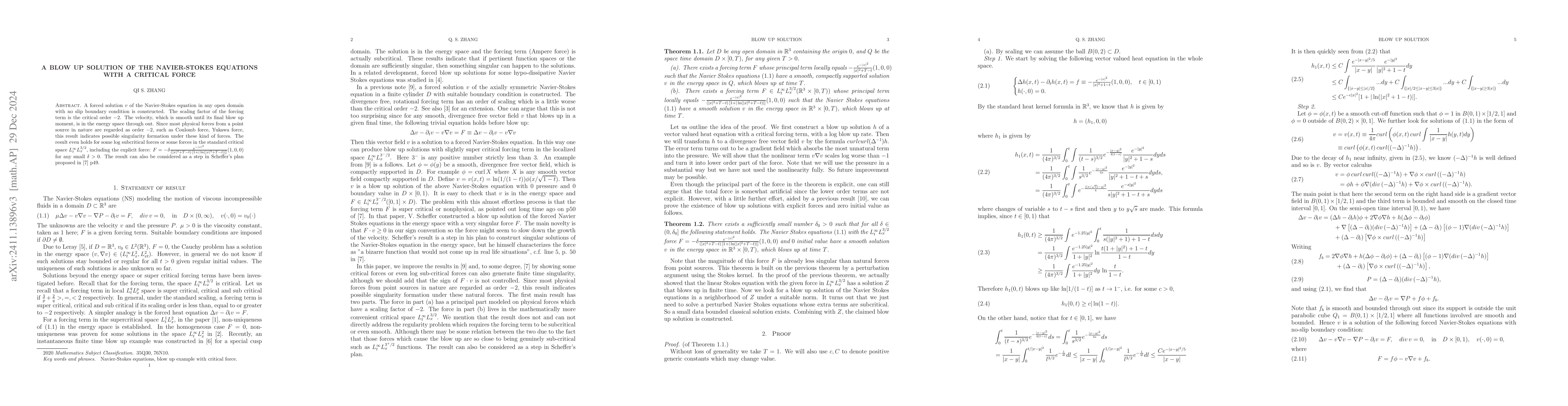 Thumbnail for A blow up solution of the Navier-Stokes equations with a critical force