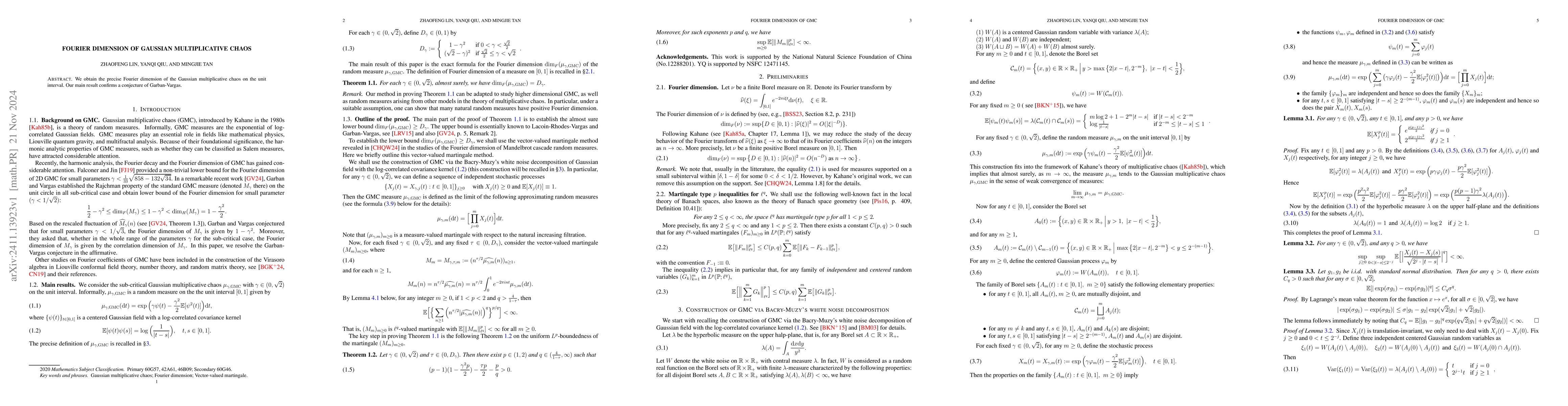 Thumbnail for Fourier dimension of Gaussian multiplicative chaos