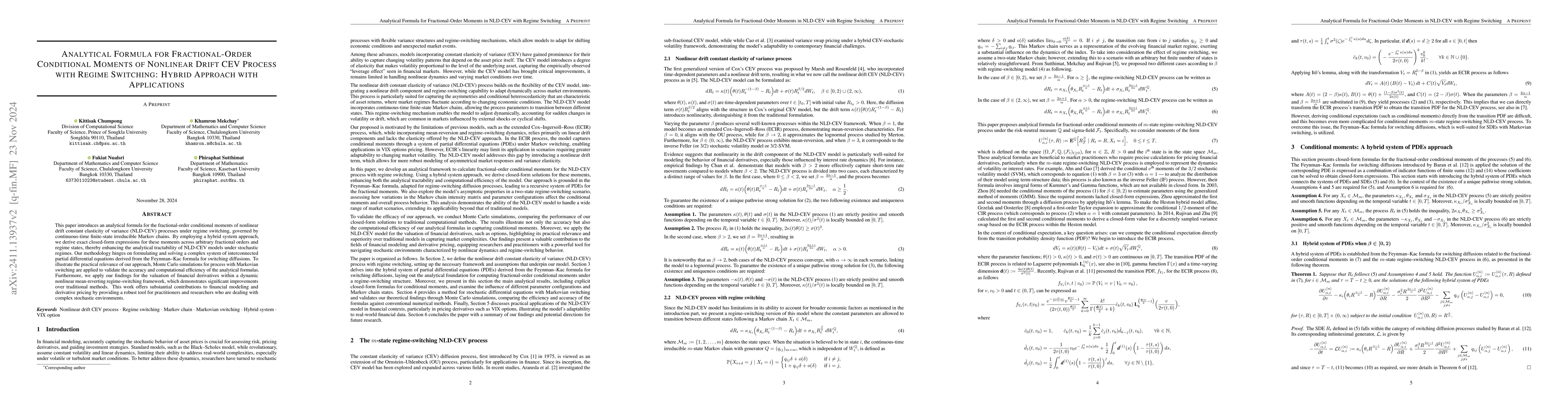 Thumbnail for Analytical Formula for Fractional-Order Conditional Moments of Nonlinear
  Drift CEV Process with Regime Switching: Hybrid Approach with Applications