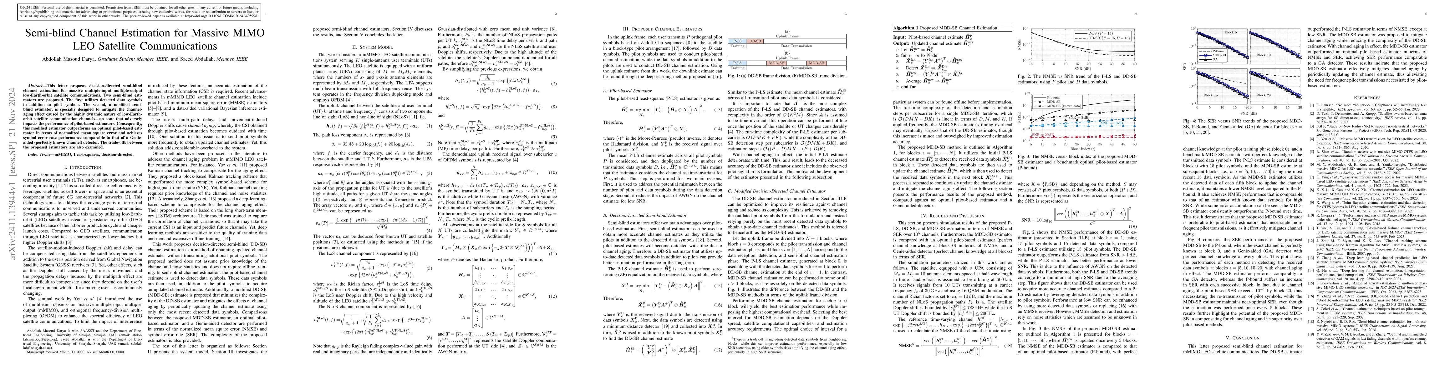Thumbnail for Semi-blind Channel Estimation for Massive MIMO LEO Satellite
  Communications