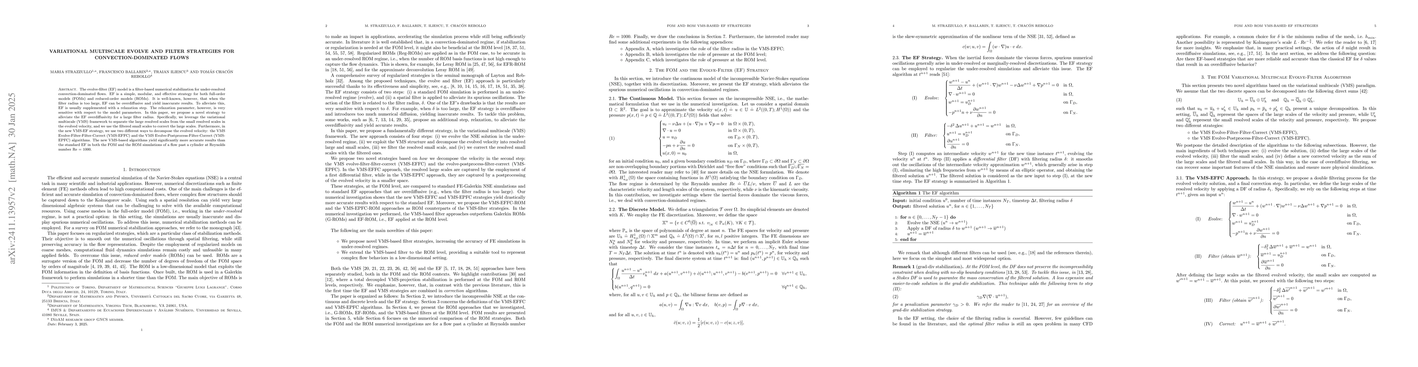 Thumbnail for Variational Multiscale Evolve and Filter Strategies for
  Convection-Dominated Flows