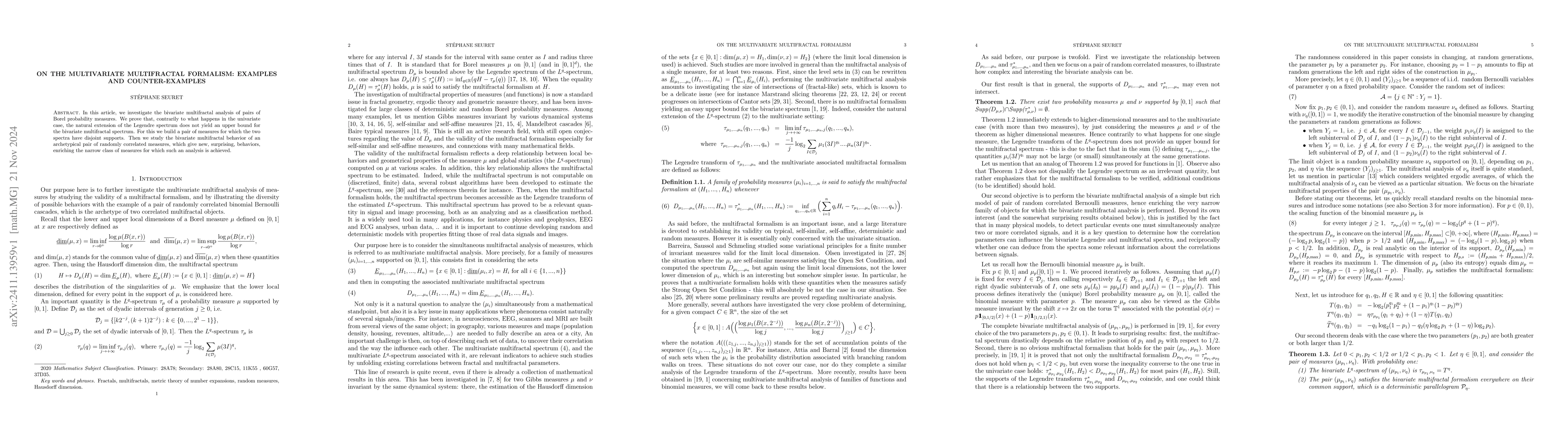 Thumbnail for On the multivariate multifractal formalism: examples and
  counter-examples