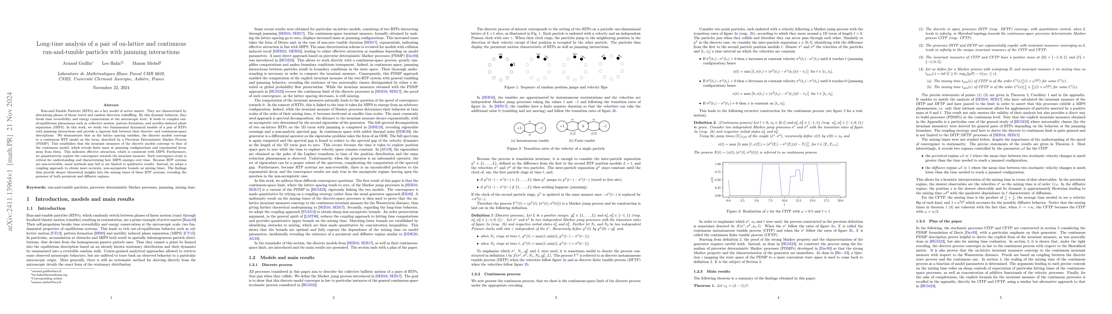 Thumbnail for Long-time analysis of a pair of on-lattice and continuous run-and-tumble
  particles with jamming interactions