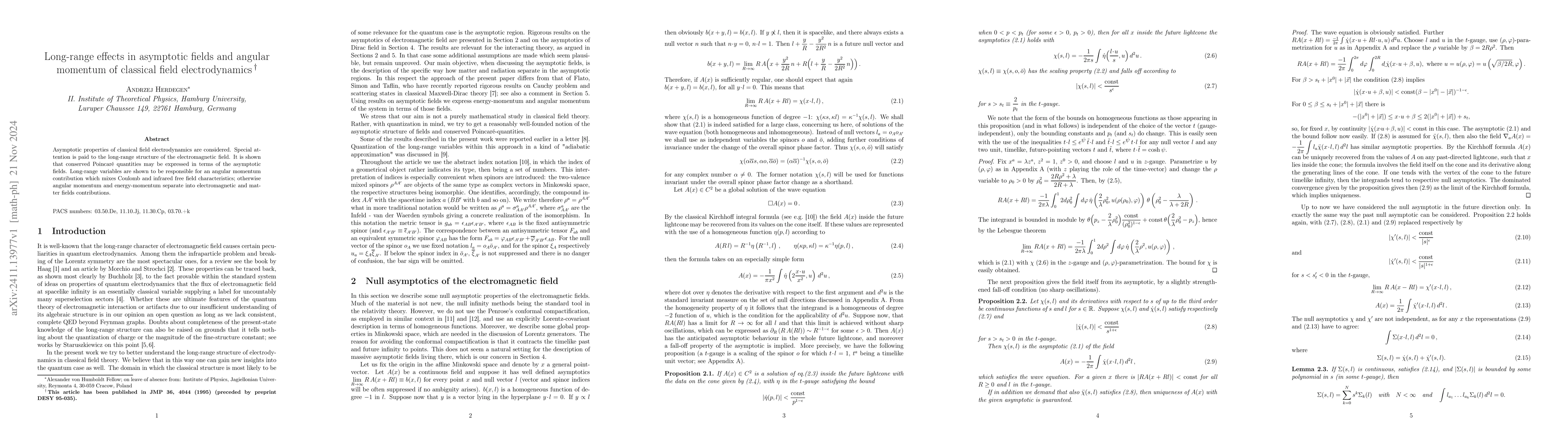 Thumbnail for Long-range effects in asymptotic fields and angular momentum of
  classical field electrodynamics