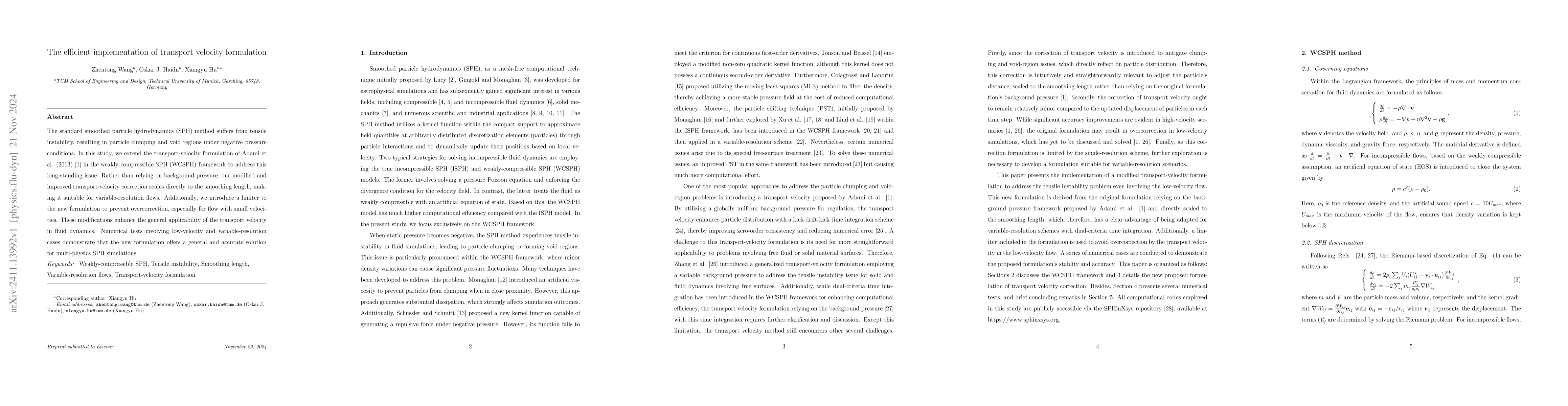 Thumbnail for The efficient implementation of transport velocity formulation