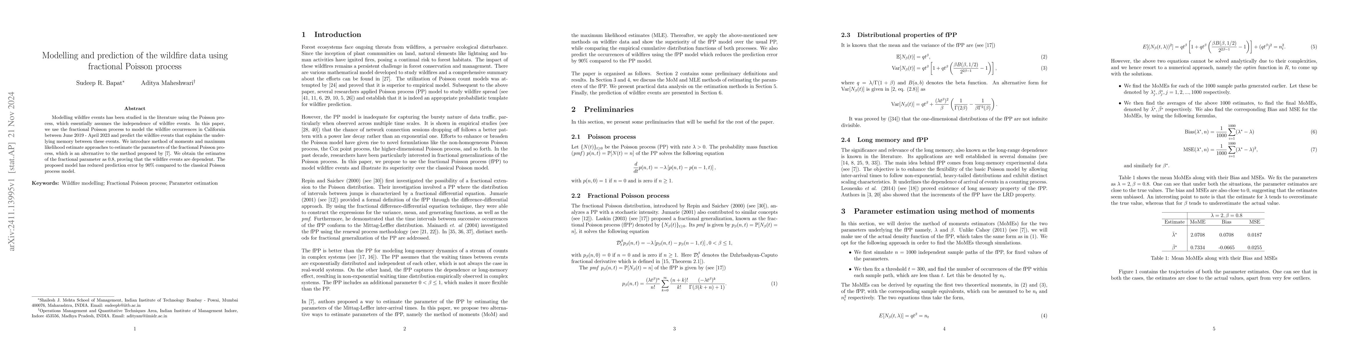 Thumbnail for Modelling and prediction of the wildfire data using fractional Poisson
  process