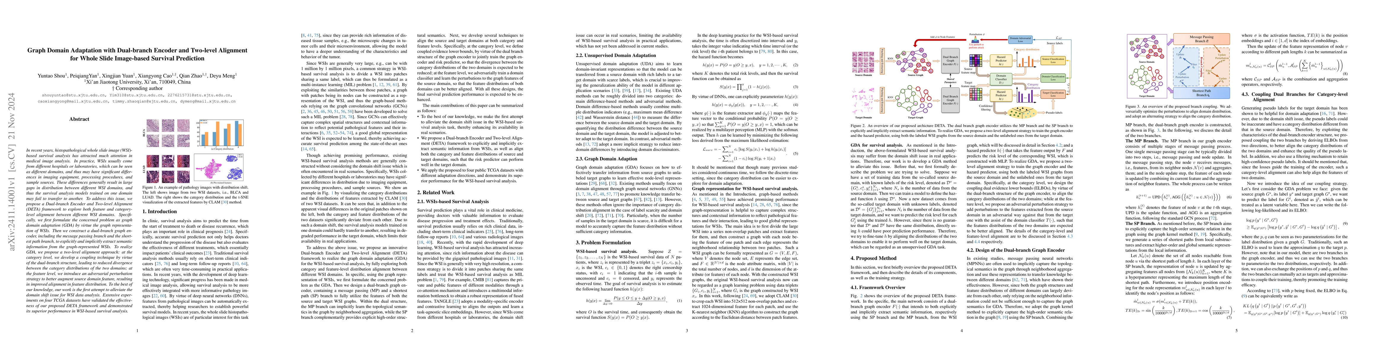 Thumbnail for Graph Domain Adaptation with Dual-branch Encoder and Two-level Alignment
  for Whole Slide Image-based Survival Prediction