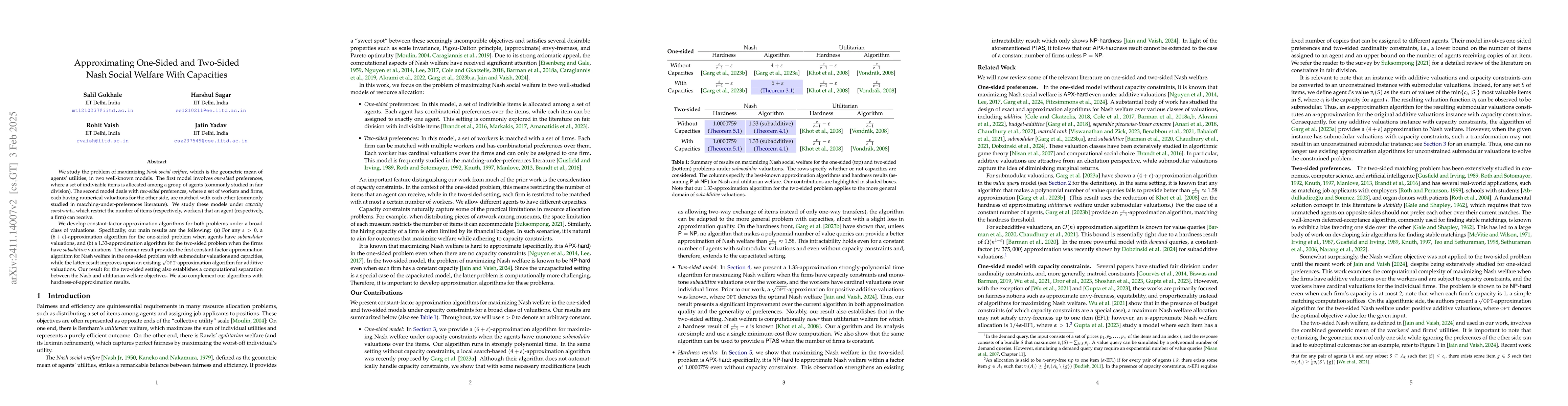 Thumbnail for Approximating One-Sided and Two-Sided Nash Social Welfare With
  Capacities