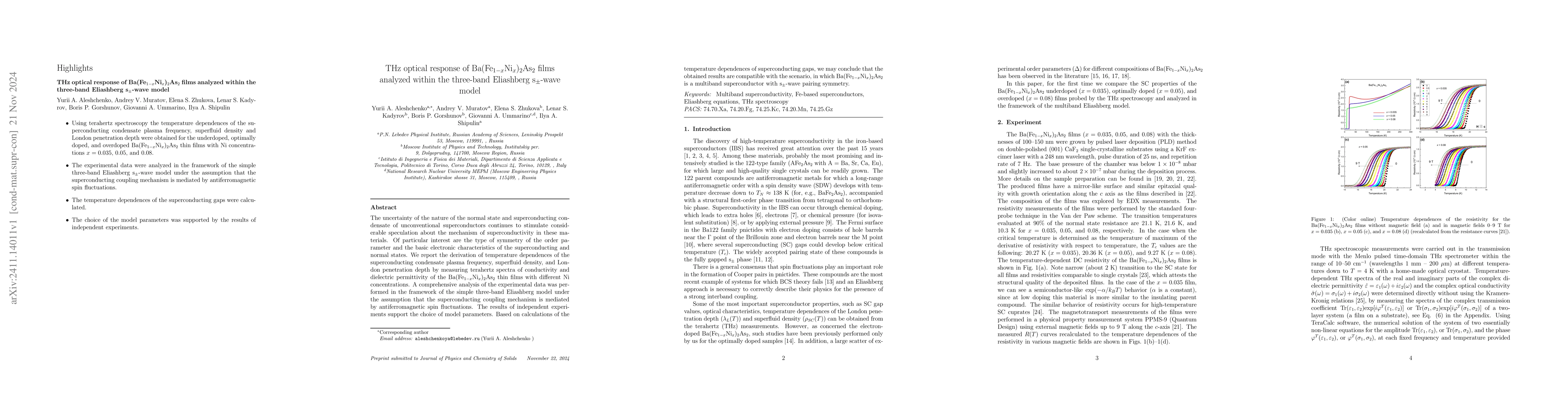 Thumbnail for THz optical response of Ba(Fe$_{1-x}$Ni$_x$)$_2$As$_2$ films analyzed
  within the three-band Eliashberg s$_\pm $-wave model