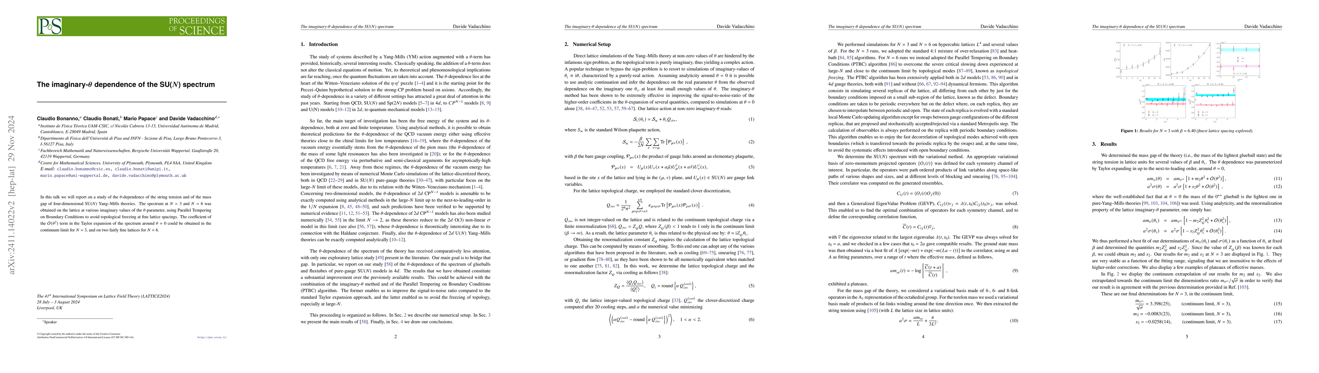 Thumbnail for The imaginary-$θ$ dependence of the SU($N$) spectrum