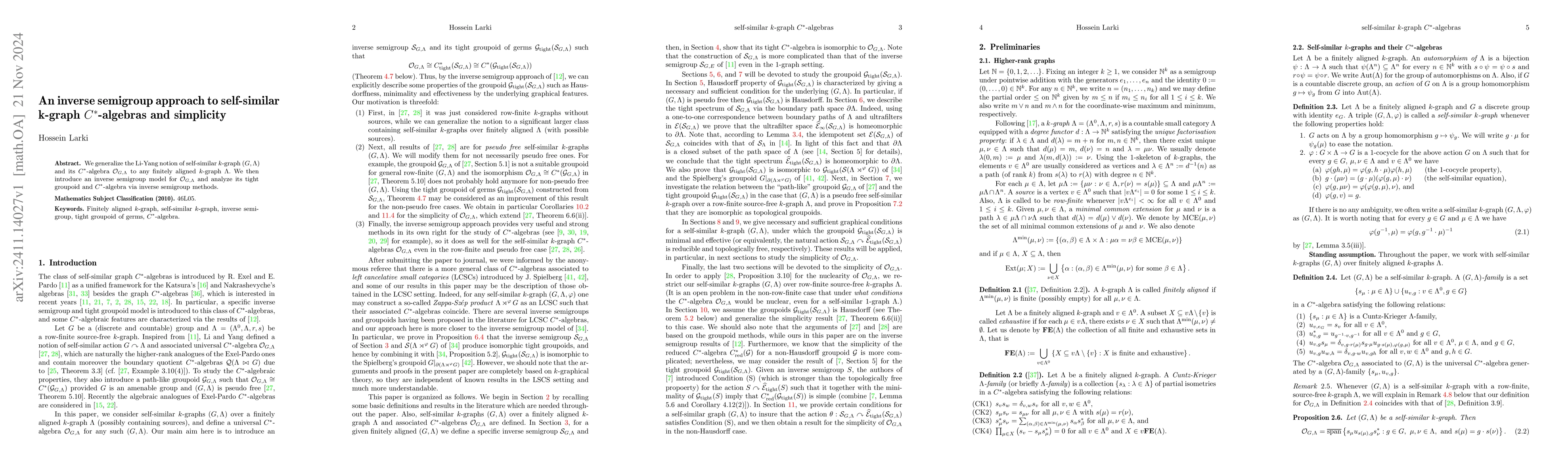 Thumbnail for An inverse semigroup approach to self-similar k-graph $C^*$-algebras and
  simplicity