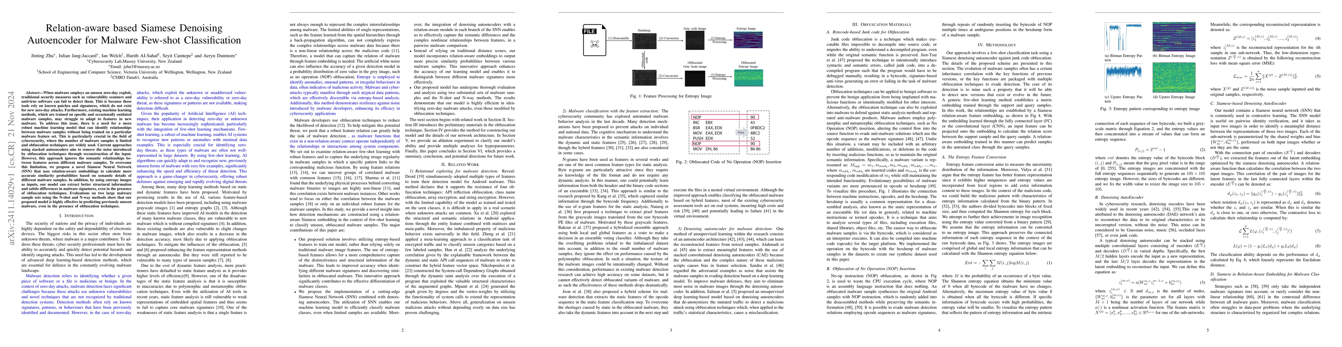 Thumbnail for Relation-aware based Siamese Denoising Autoencoder for Malware Few-shot
  Classification