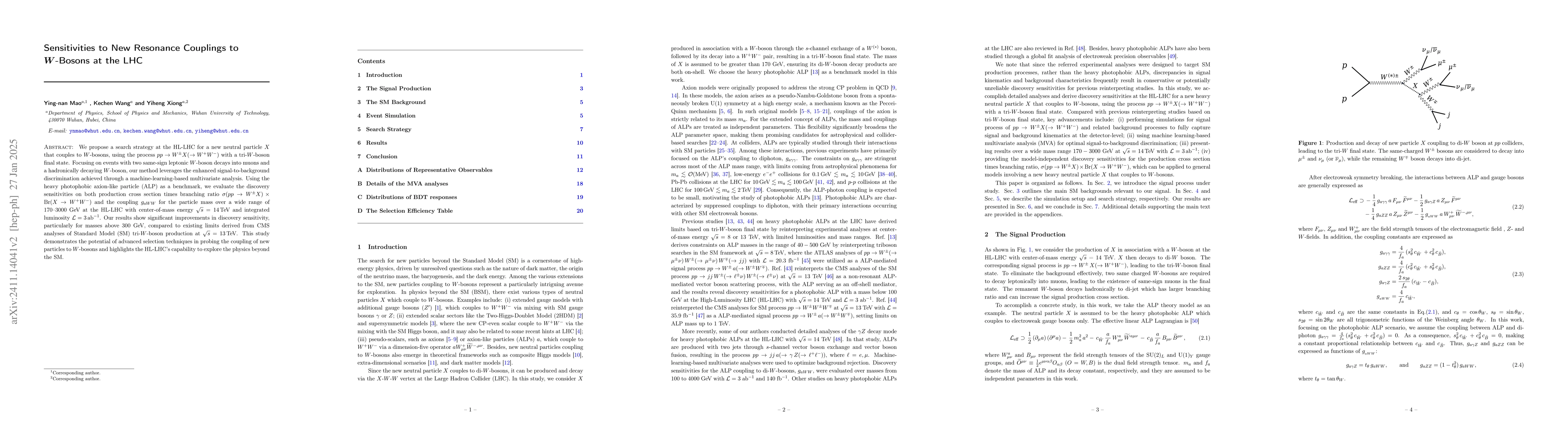 Thumbnail for Sensitivities to New Resonance Couplings to $W$-Bosons at the LHC