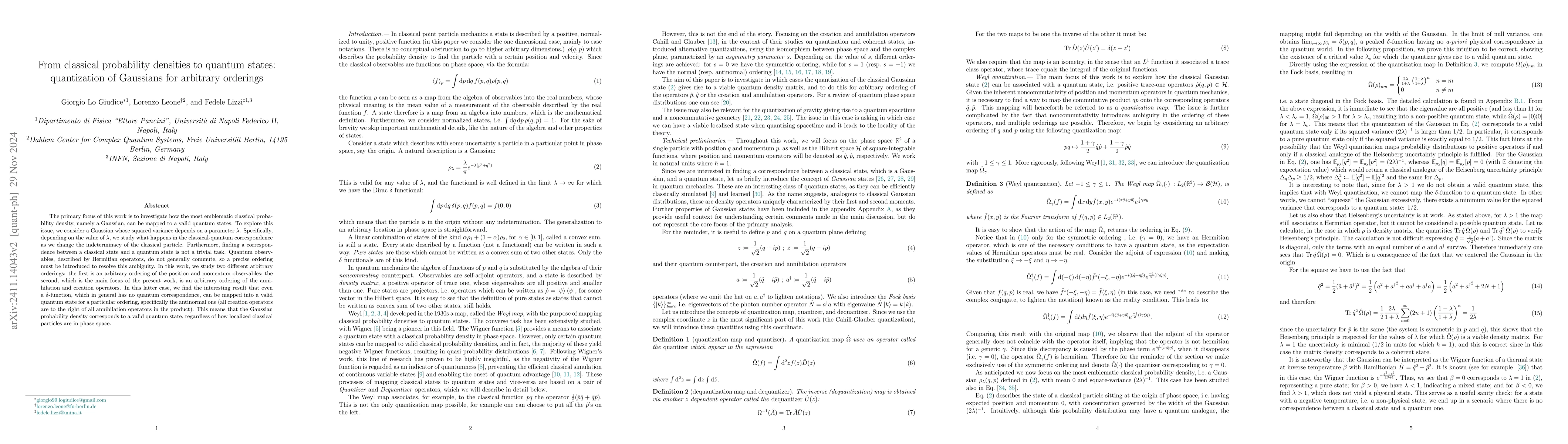 Thumbnail for From classical probability densities to quantum states: quantization of
  Gaussians for arbitrary orderings