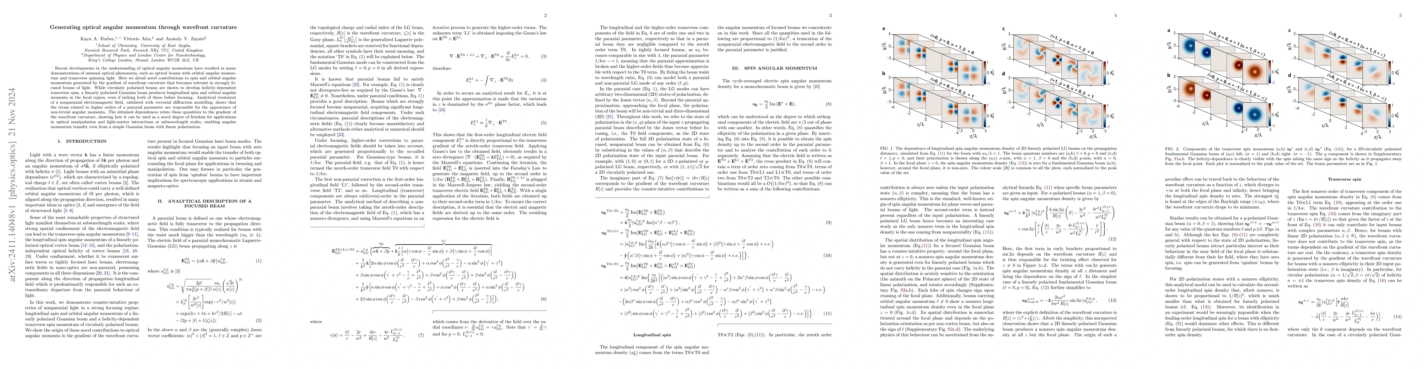 Thumbnail for Generating optical angular momentum through wavefront curvature