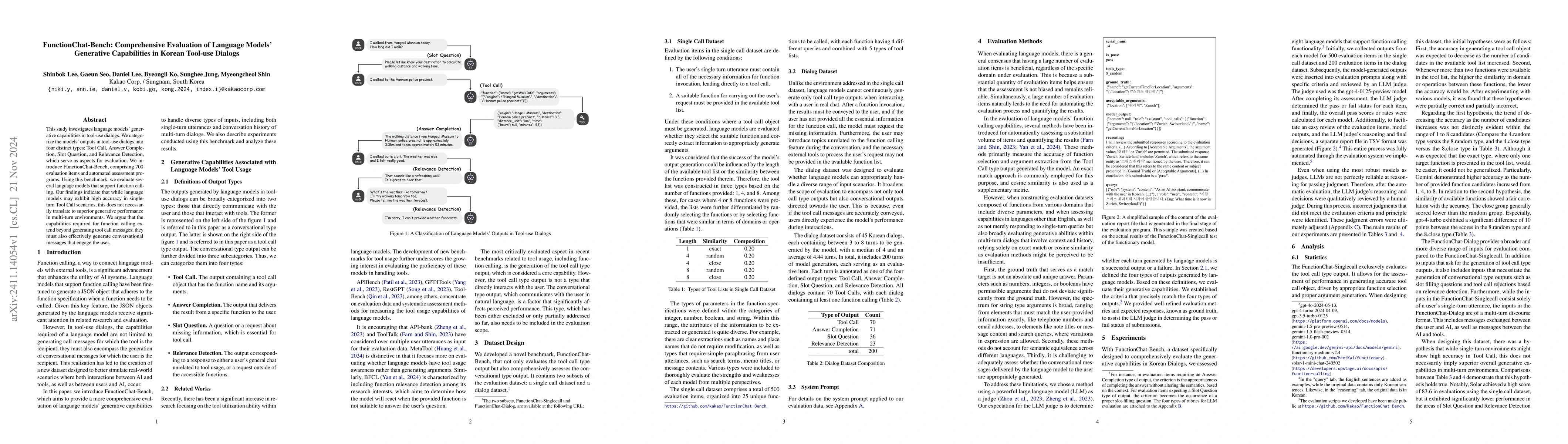 Thumbnail for FunctionChat-Bench: Comprehensive Evaluation of Language Models'
  Generative Capabilities in Korean Tool-use Dialogs