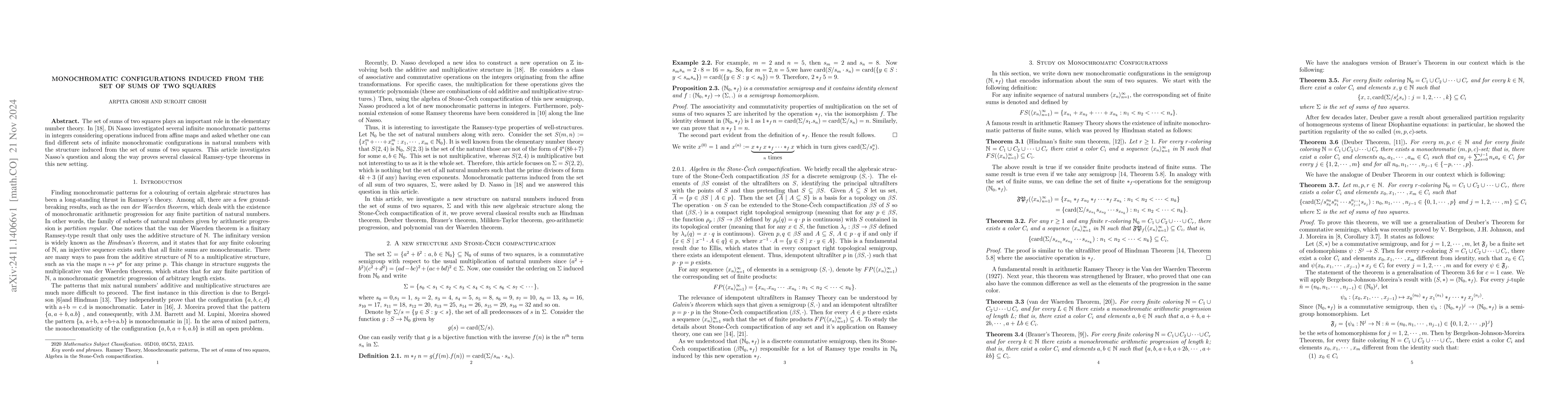 Thumbnail for Monochromatic configurations induced from the set of sums of two squares