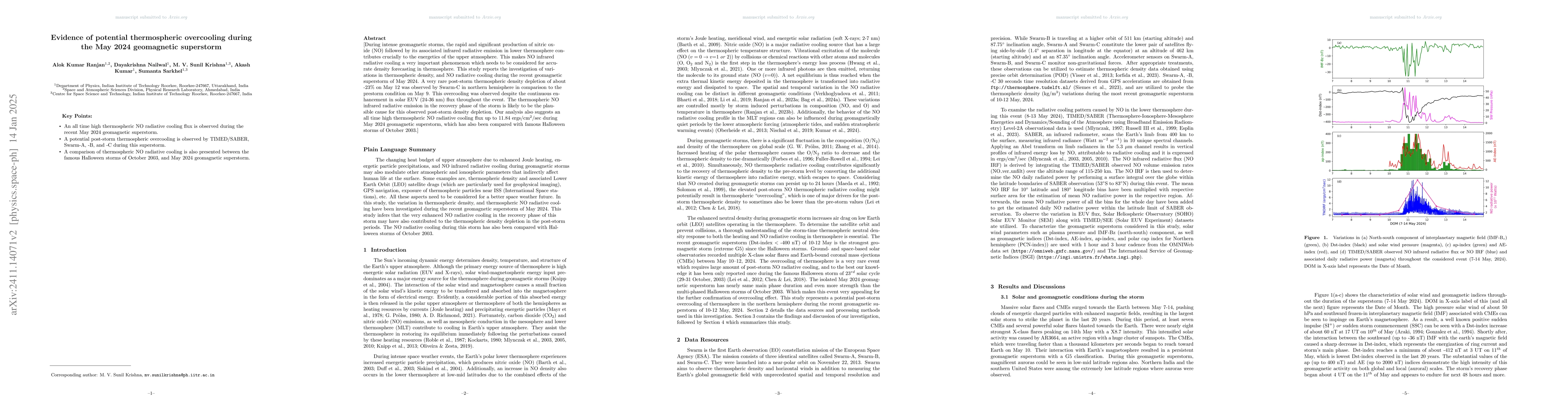 Thumbnail for Evidence of potential thermospheric overcooling during the May 2024
  geomagnetic superstorm