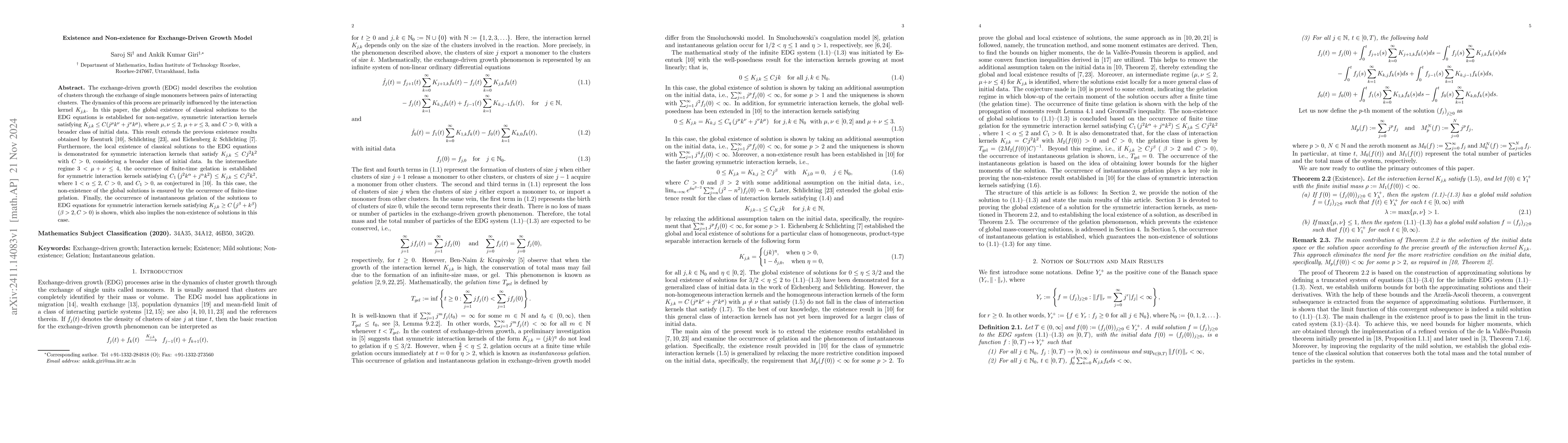 Thumbnail for Existence and Non-existence for Exchange-Driven Growth Model