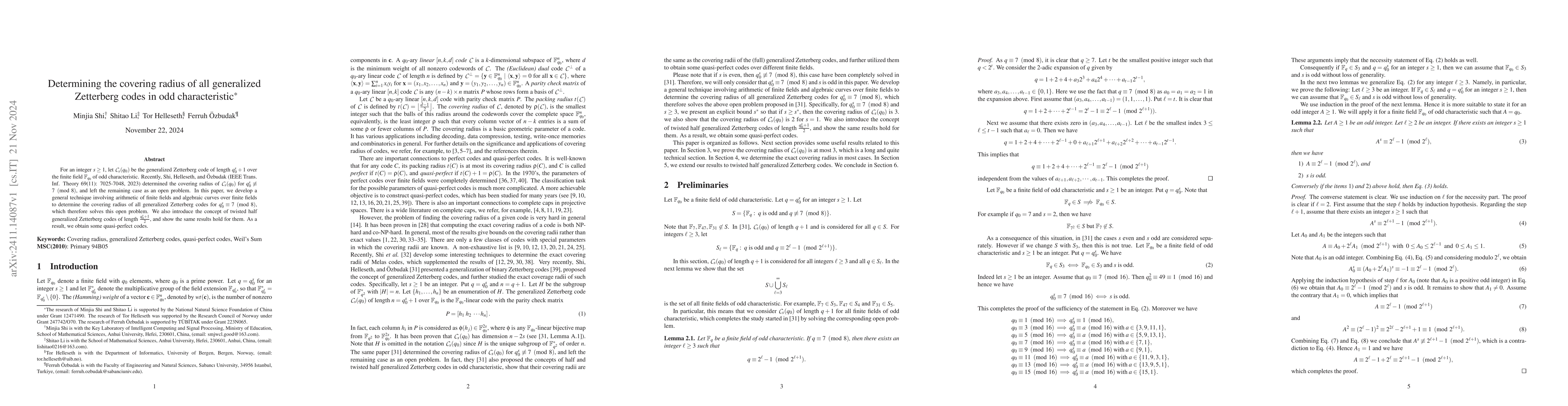 Thumbnail for Determining the covering radius of all generalized Zetterberg codes in
  odd characteristic