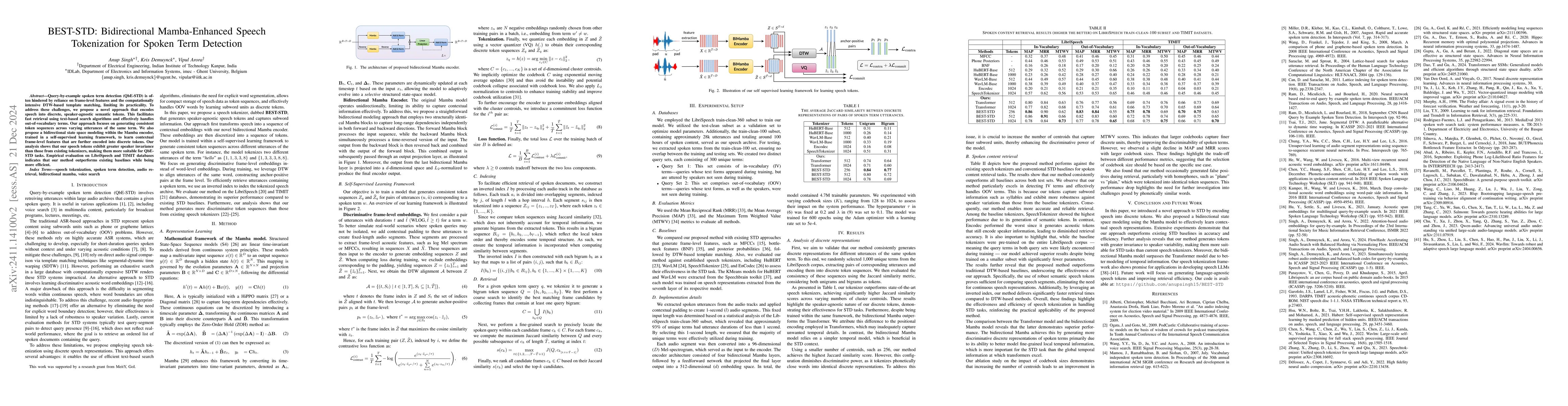 Thumbnail for BEST-STD: Bidirectional Mamba-Enhanced Speech Tokenization for Spoken
  Term Detection