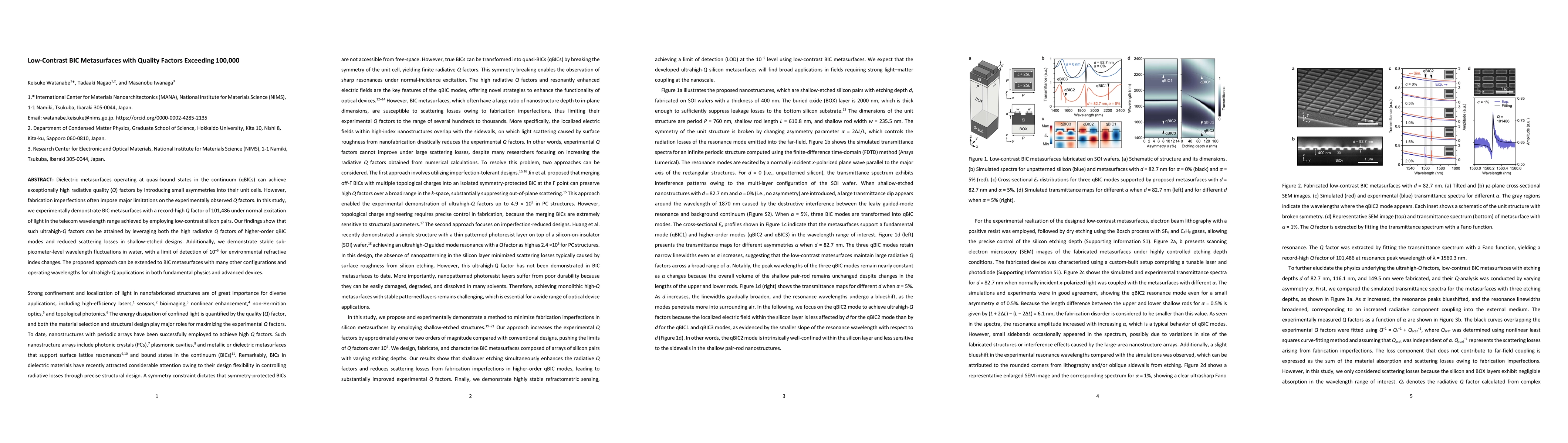Thumbnail for Low-Contrast BIC Metasurfaces with Quality Factors Exceeding 100,000