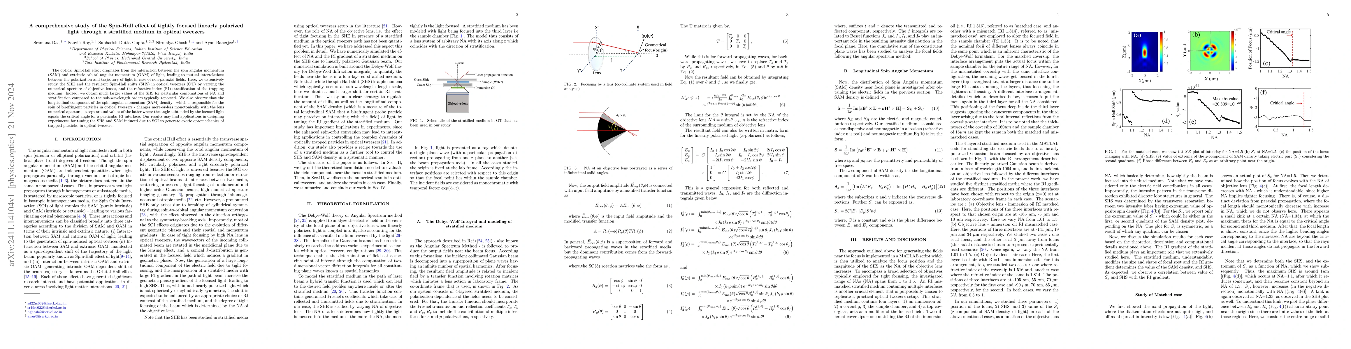 Thumbnail for A comprehensive study of the Spin-Hall effect of tightly focused
  linearly polarized light through a stratified medium in optical tweezers
