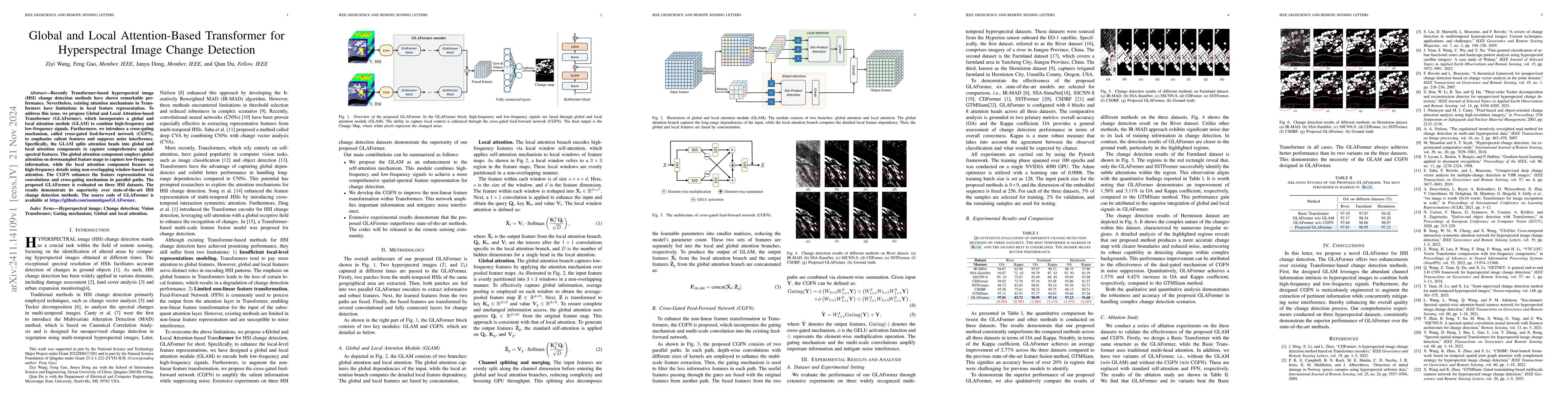 Thumbnail for Global and Local Attention-Based Transformer for Hyperspectral Image
  Change Detection