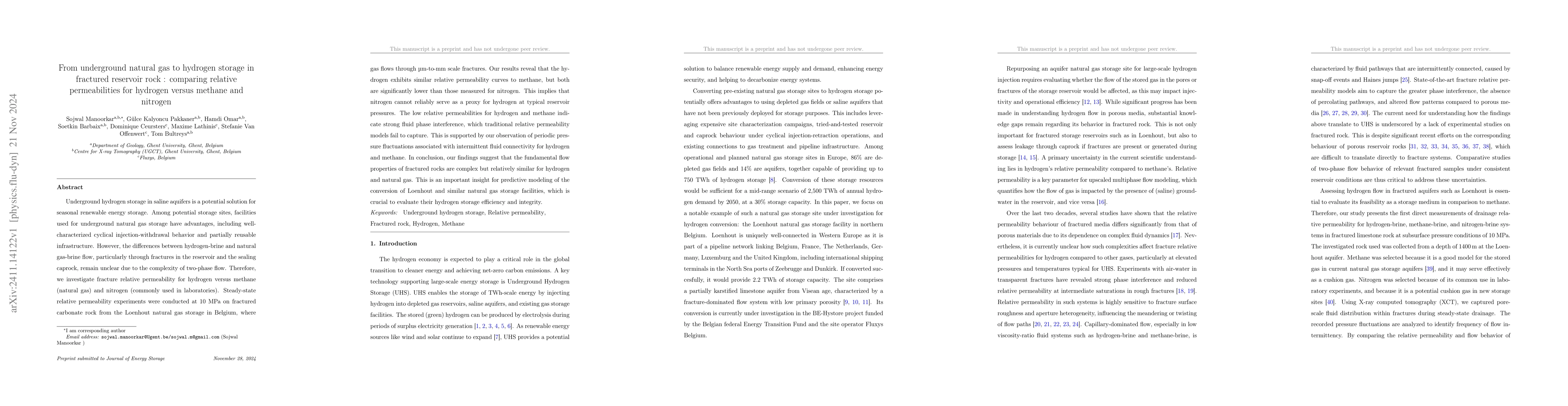 Thumbnail for From underground natural gas to hydrogen storage in fractured reservoir
  rock : comparing relative permeabilities for hydrogen versus methane and
  nitrogen
