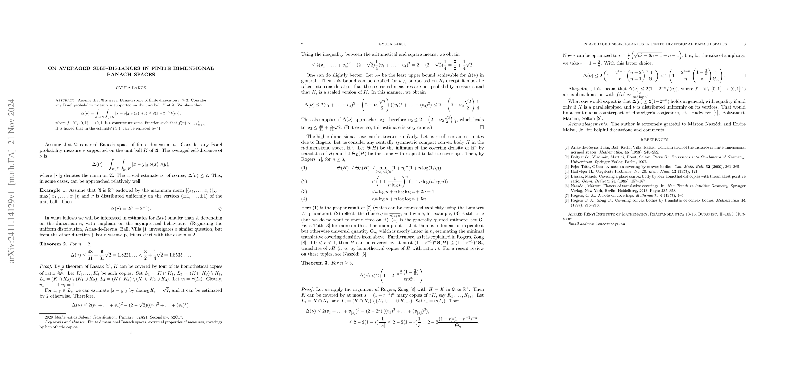 Thumbnail for On averaged self-distances in finite dimensional Banach spaces