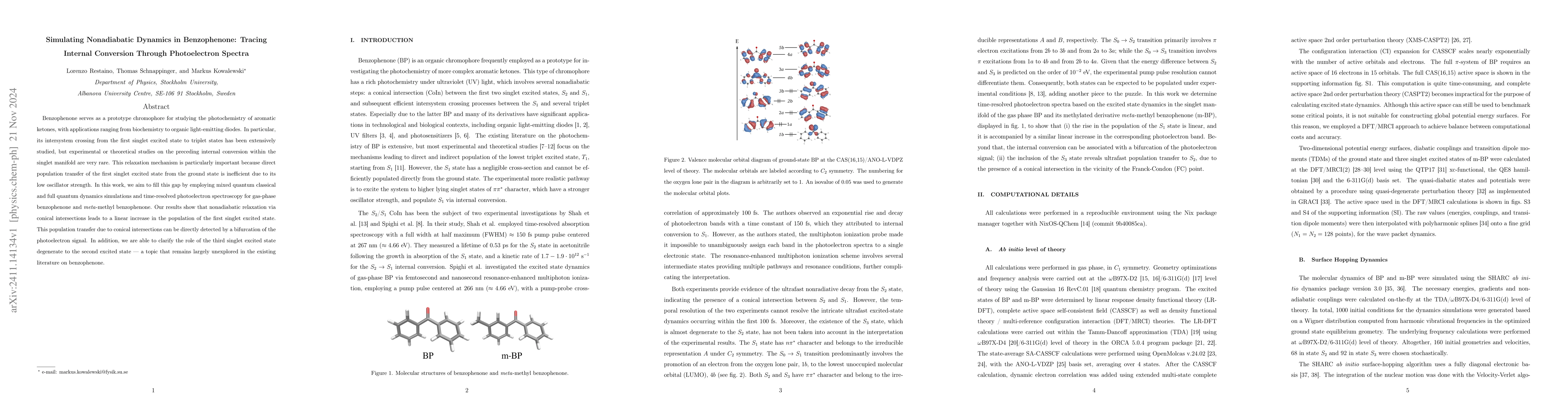Thumbnail for Simulating Nonadiabatic Dynamics in Benzophenone: Tracing Internal
  Conversion Through Photoelectron Spectra
