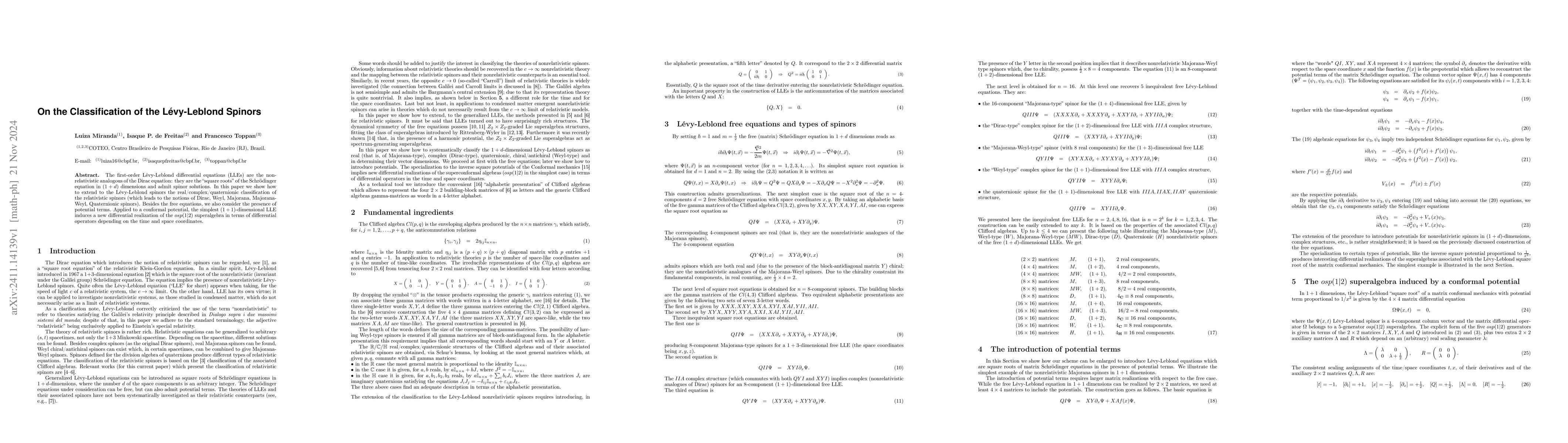 Thumbnail for On the Classification of the Lévy-Leblond Spinors