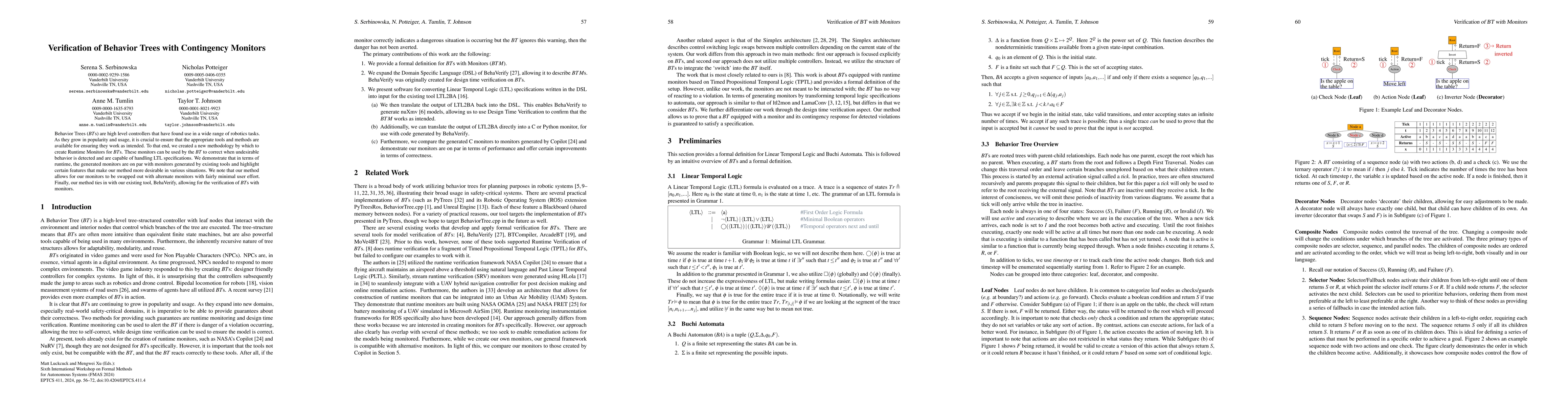 Thumbnail for Verification of Behavior Trees with Contingency Monitors