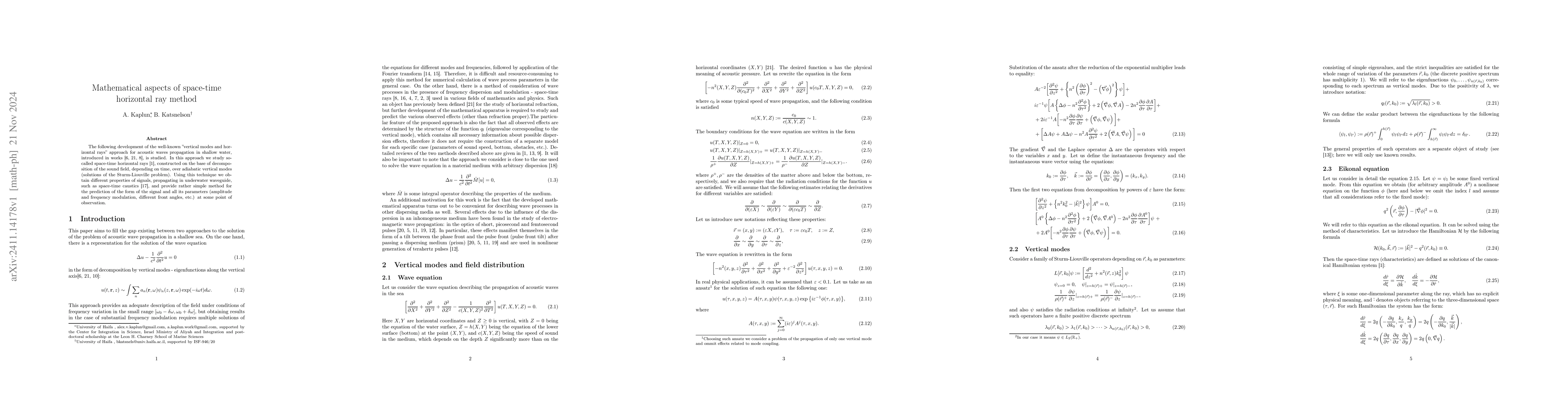 Thumbnail for Mathematical aspects of space-time horizontal ray method