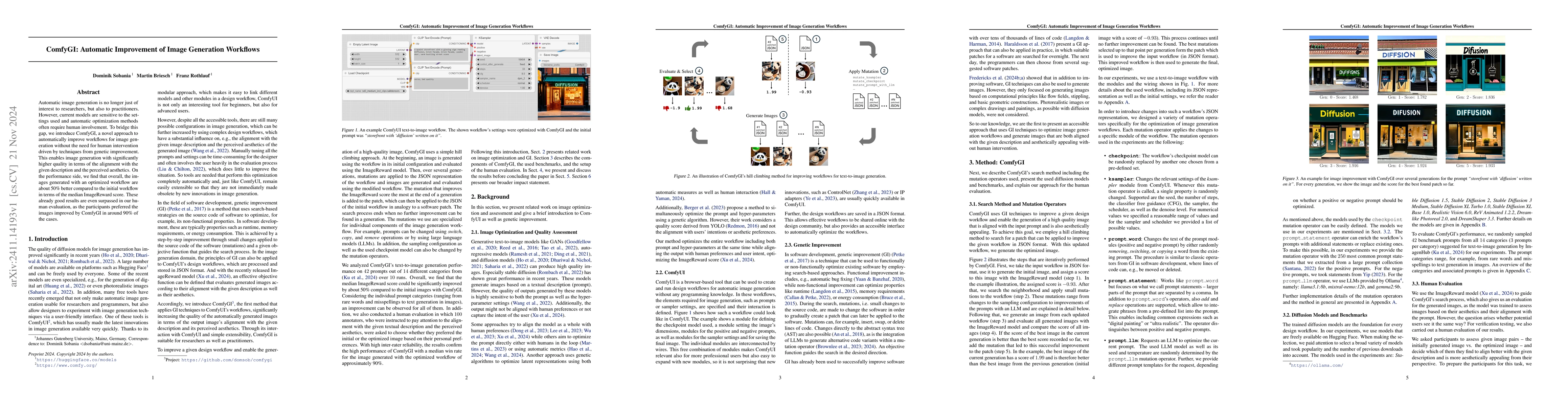 Thumbnail for ComfyGI: Automatic Improvement of Image Generation Workflows