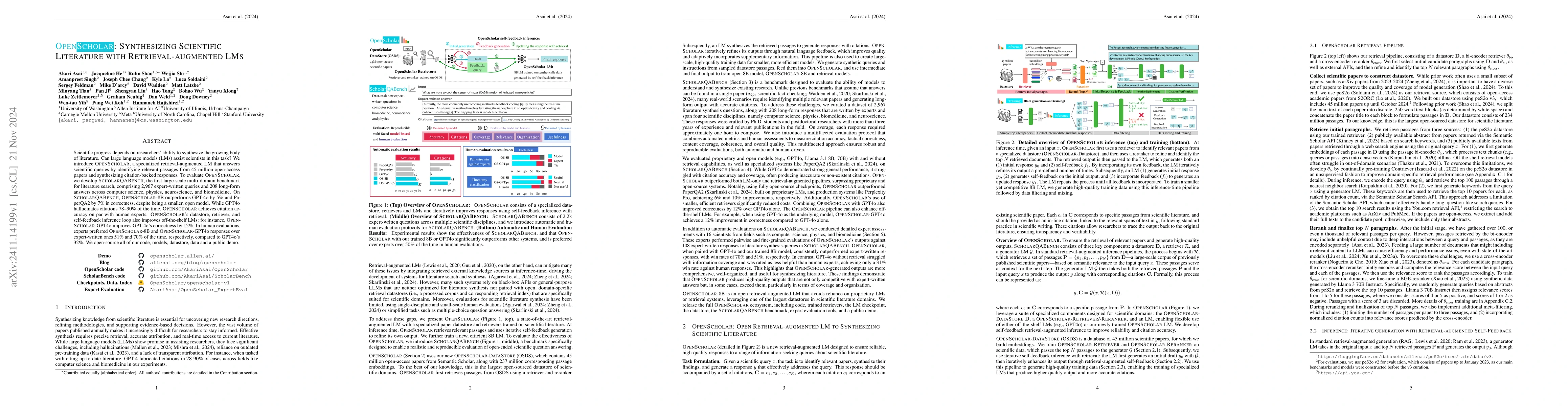 Thumbnail for OpenScholar: Synthesizing Scientific Literature with Retrieval-augmented
  LMs