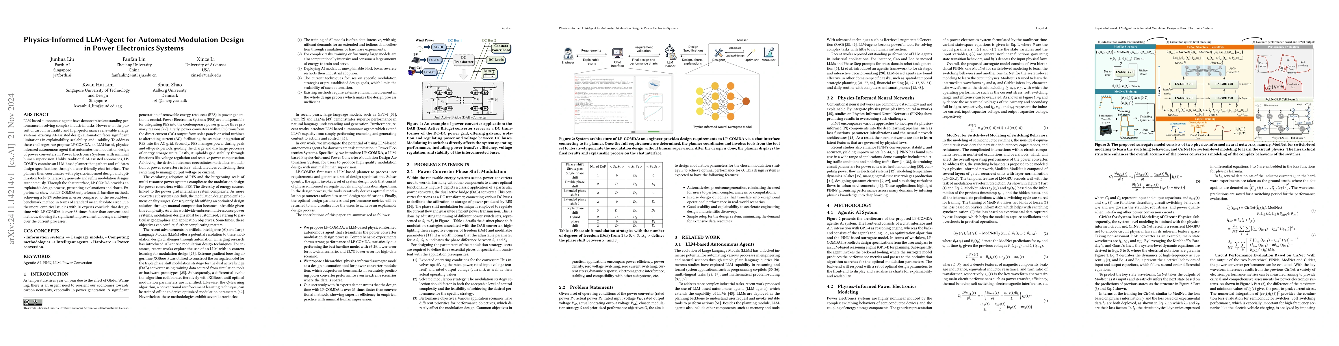 Thumbnail for Physics-Informed LLM-Agent for Automated Modulation Design in Power
  Electronics Systems