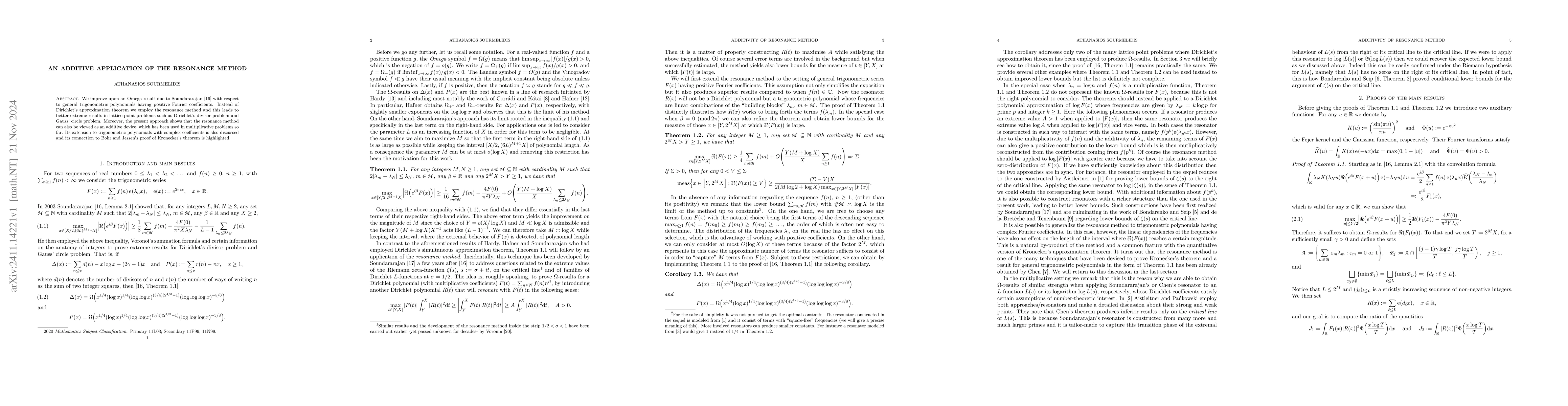 Thumbnail for An additive application of the resonance method