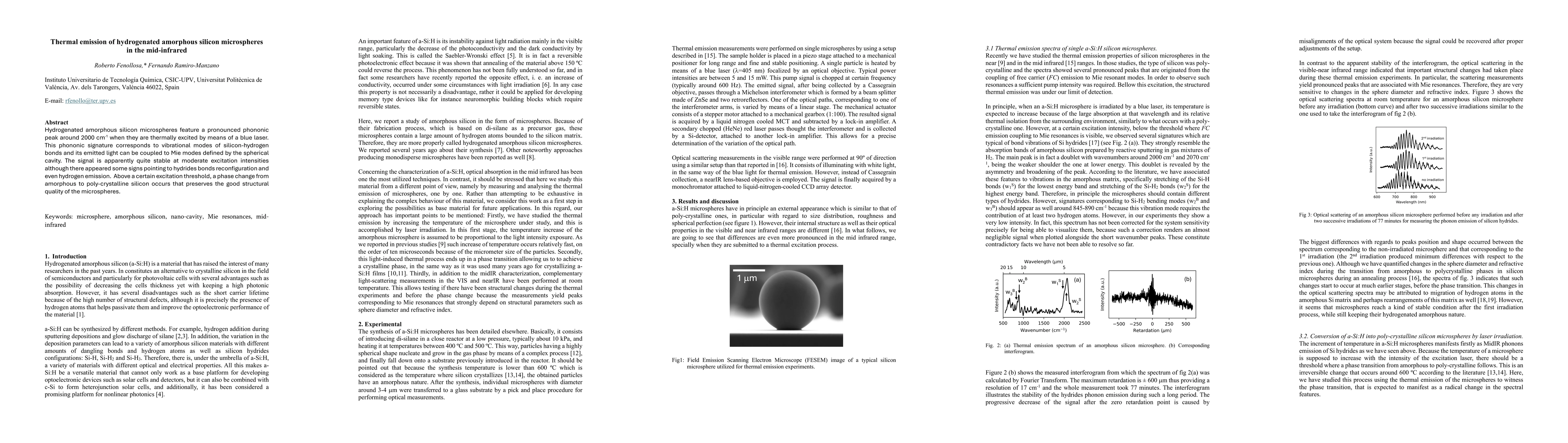 Thumbnail for Thermal emission of hydrogenated amorphous silicon microspheres in the
  mid-infrared