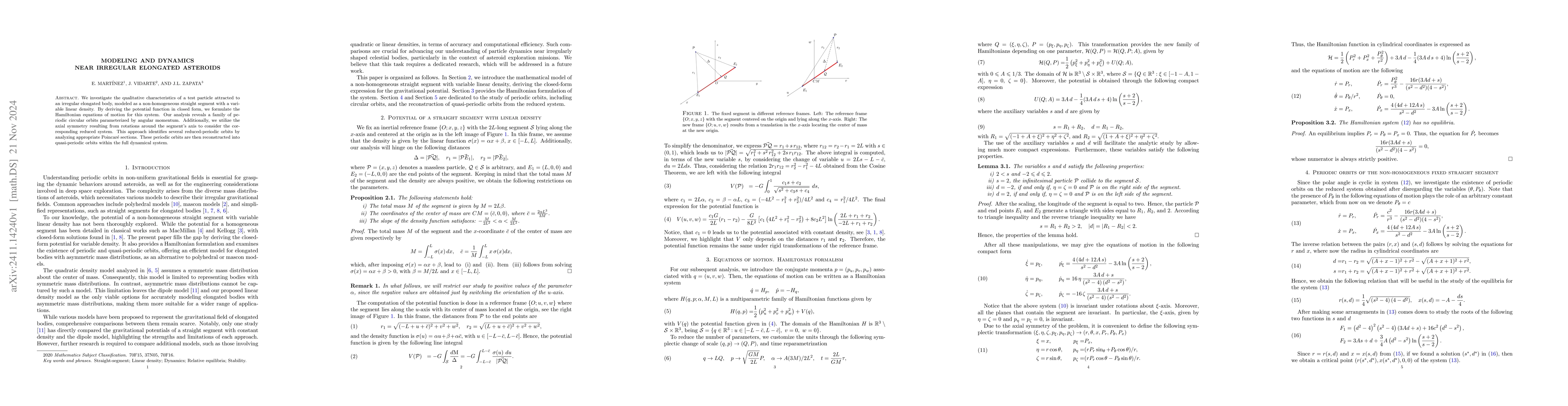 Thumbnail for Modeling and dynamics near irregular elongated asteroids