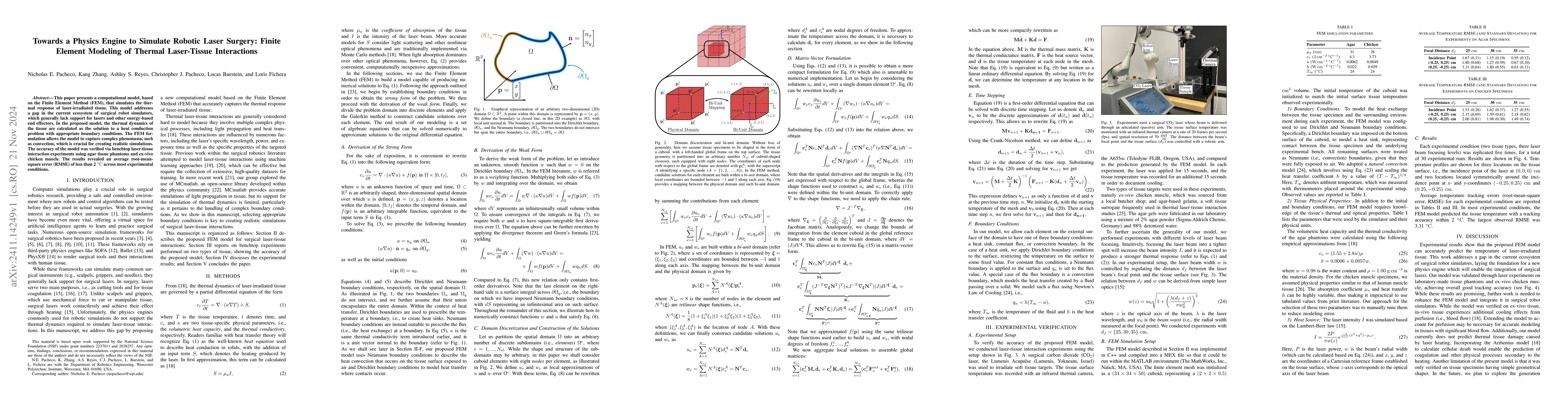 Thumbnail for Towards a Physics Engine to Simulate Robotic Laser Surgery: Finite
  Element Modeling of Thermal Laser-Tissue Interactions